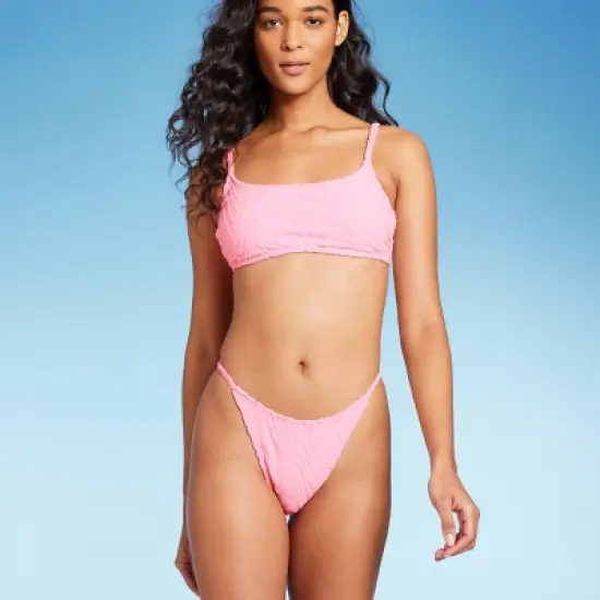 Women's Wavy Terry Textured High Leg Extra Cheeky Bikini Bottom - Wild Fable&trade; Light Pink image {2}