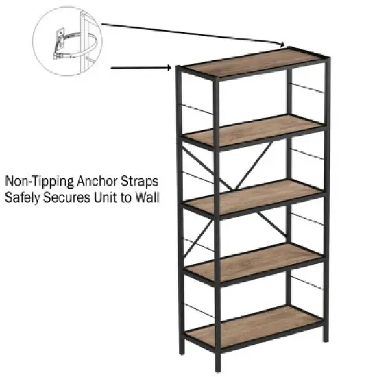 Hastings Home 5-Tier Open Style Bookshelf, Brown image {3}