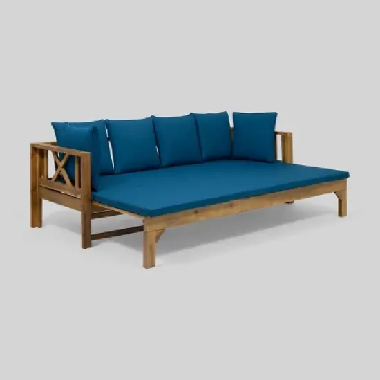 Long Beach Acacia Wood Extendable Patio Daybed Sofa Teak - Christopher Knight Home image {2}