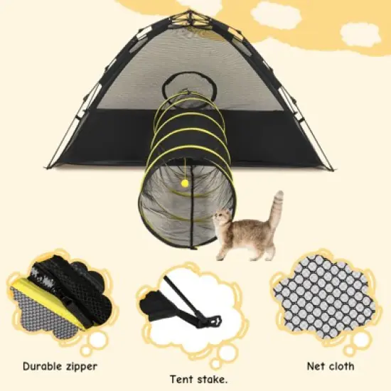 Outdoor Cat Play Tent with Tunnel, Portable Cat Playhouse for Indoor Outdoor, Cat Playpen Enclosed for Cats Rabbits and Small Animals, Yellow image {9}