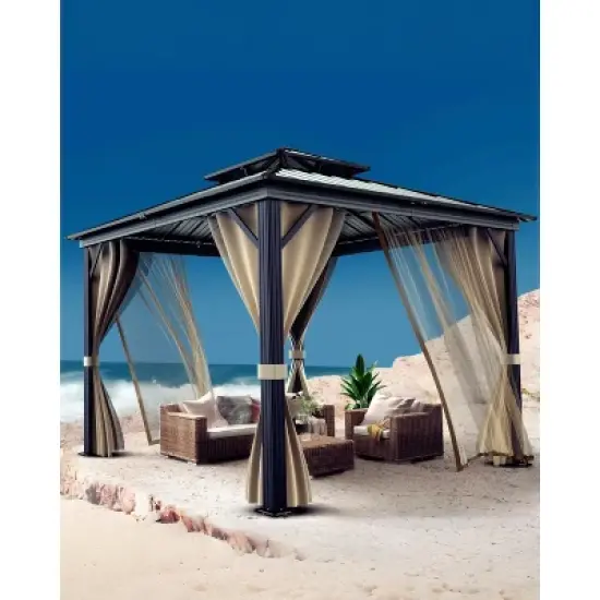GustoWave 12'x12' Outdoor Double Hardtop Patio Gazebo for Deck, Backyard, Lawn, Garden image {7}