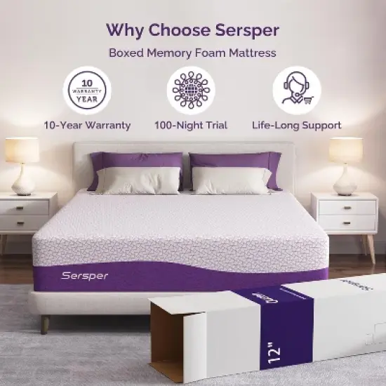 Sersper 10" Rayon from Bamboo Charcoal Cooling Gel Memory Foam Mattress - Compatible with Platform Bed, Box Spring, or Slat Base image {7}