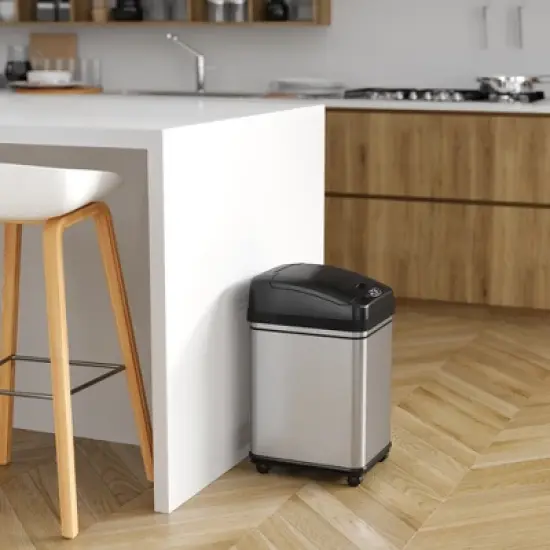 iTouchless Rolling Sensor Kitchen Trash Can with Wheels, Pet Lock, and AbsorbX Odor Filter 8 Gallon Silver Stainless Steel image {2}