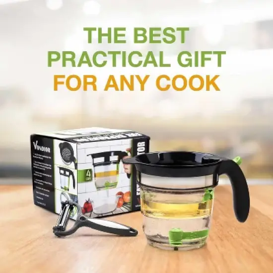 Vondior 4-Cup Fat Separator with Bottom Release, Oil Strainer, and 3-in-1 Peeler - Kitchen Gadgets for Cooking image {8}