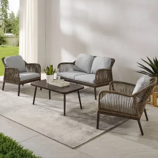 Haven 4pc Outdoor Wicker Conversation Set - Light Gray - Crosley image {1}