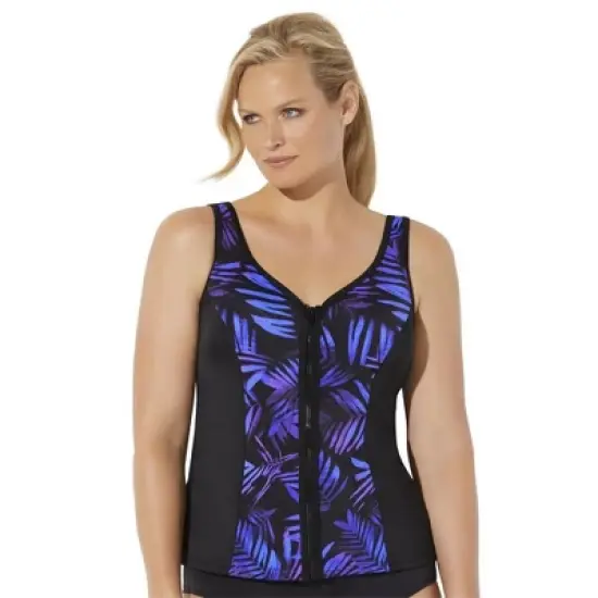 Swimsuits for All Women&rsquo;s Plus Size Chlorine Resistant Sweetheart Zip Front Tankini Top image {4}