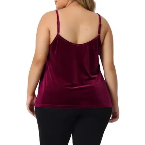 Agnes Orinda Women's Plus Size Criss Cross Spaghetti Strap Fashion Velvet V Neck Camisole image {3}