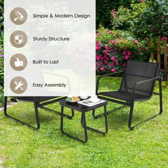 Costway 3PCS Patio Bistro Furniture Set Glass Top Table Garden Deck Black image {4}