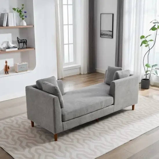 LOVMOR 77.95'' Wide Modern Double-Sided Upholstered Chaise Lounge Indoor, Chenille Fabric Sleeper Sofa Couch With 4 Throw Pillows, Rubberwood Legs image {16}