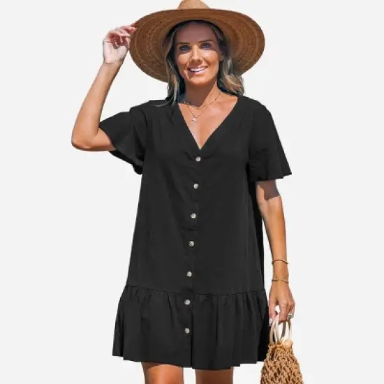 Women's V-Neck Flounce Mini Dress - Cupshe image {1}