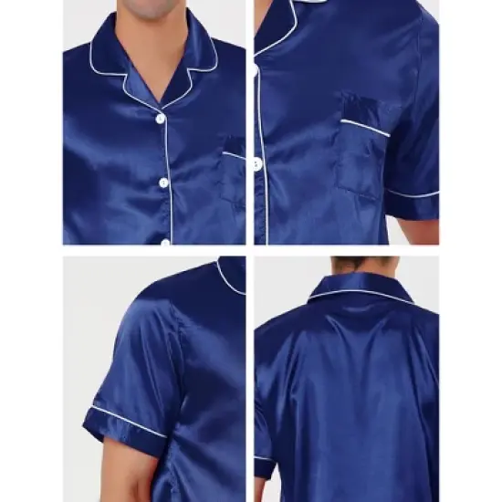 Lars Amadeus Men's Short Sleeve Top and Pants Summer Satin Pajama Sets image {4}