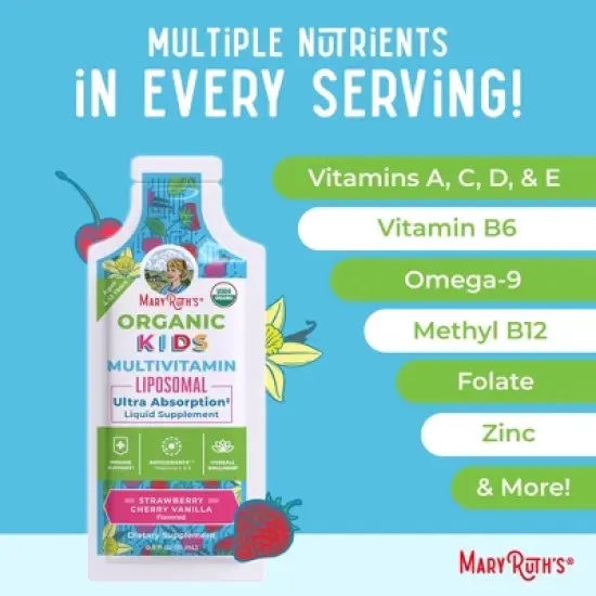 MaryRuth's Kids Multivitamin Liposomal, Strawberry Cherry & Vanilla, 0.5 oz 14-Pack image {6}