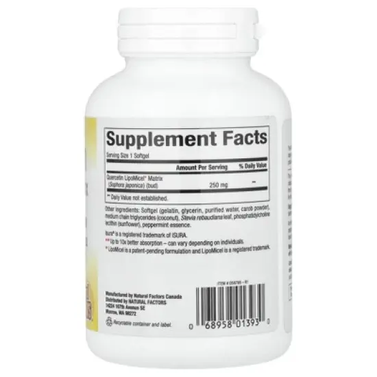 Natural Factors Quercetin LipoMicel Matrix, 250 mg, 120 Liquid Softgels image {1}
