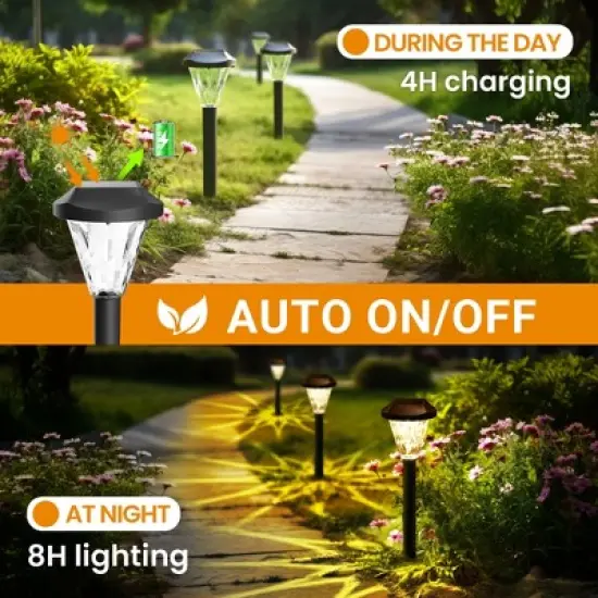 GIGALUMI  Solar Powered Pathway Lights, Waterproof Outdoor Solar Lights for Garden and Landscape, Warm White, 10 Pack image {3}