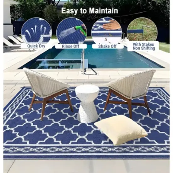 Outdoor Rugs, Patio Rugs - 9x18 Large Waterproof Reversible Plastic Straw Rug, Easy Cleaning for RV, Porch, Deck, Balcony, Camping image {7}