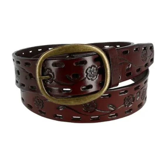 CTM Women's Center Bar Buckle Belt with Flowers image {3}