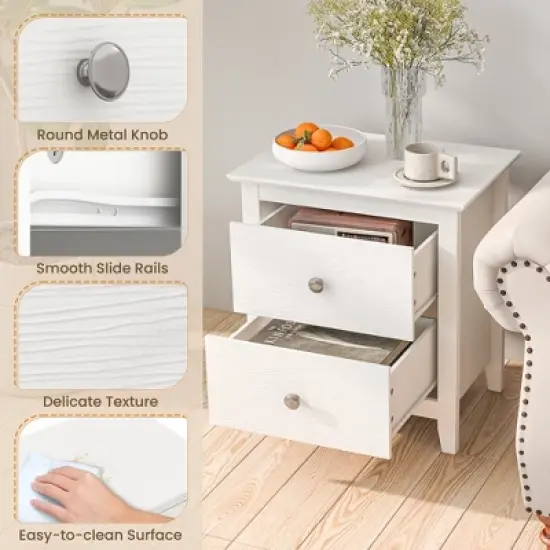 Tangkula Modern Nightstand with Storage 2 Drawers & Support Legs for Bedroom White image {6}