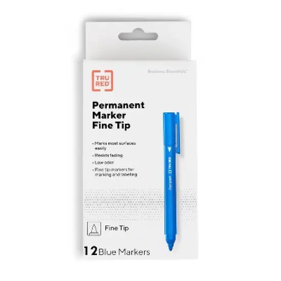 TRU RED Permanent Markers Fine Tip Blue Dozen TR54536 image {8}