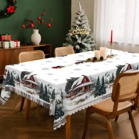 LOVEVOOK Christmas Rectangle Tablecloth Flower Xmas Table Cloths, Washable Polyester Fabric Table Covers for Dining, Party Holiday Decor image {6}