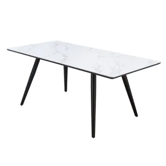 71" Caspian Dining Table White Printed Faux Marble/Black Finish - Acme Furniture image {2}