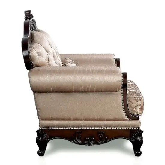 HOMES: Inside + Out Alsace Arm Chair Traditional Button Tufted Dark Cherry/Light Brown image {13}