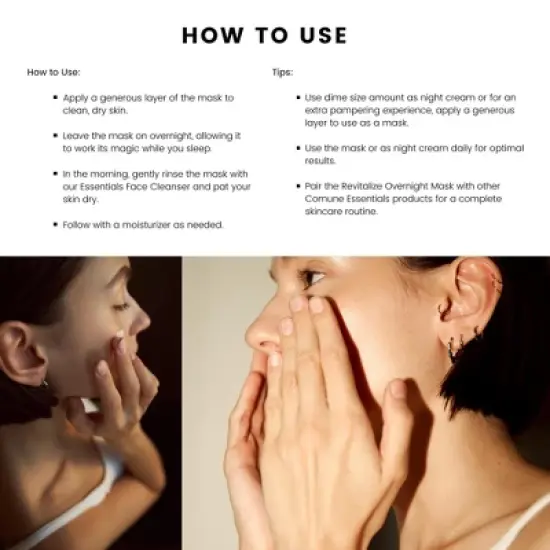 COMUNE Revitalize Overnight Mask - Antioxidants & Anti-Aging Facial Night Cream with Hyaluronic Acid and Niacinamide image {5}