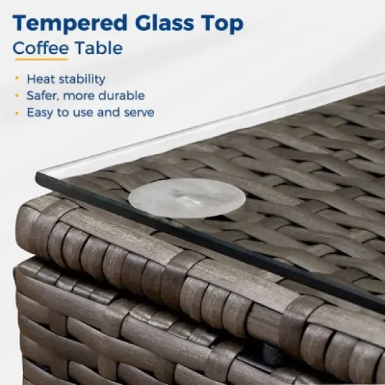 FIONECA 2-Piece Patio Furniture Set with Coffee Table, Grey PE Rattan Outdoor Conversation Set, Water-Resistant Cushions image {4}