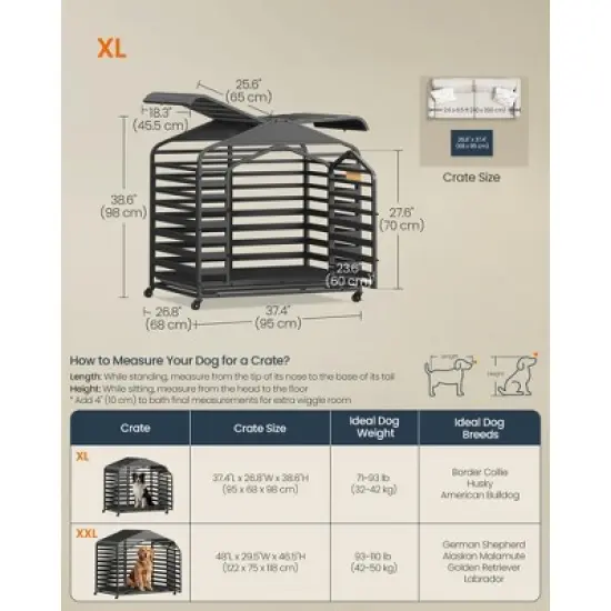 SONGMICS HOME Heavy-Duty Dog Crate, XL Dog Cage for Large Dogs, Escape Proof Dog Kennel, Lockable Wheels, Ink Black image {3}