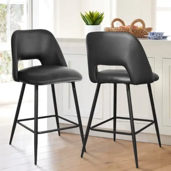 26.5" Edwin Upholstered Counter Height Stool (Set of 2) Black Leg-The Pop Maison image {1}