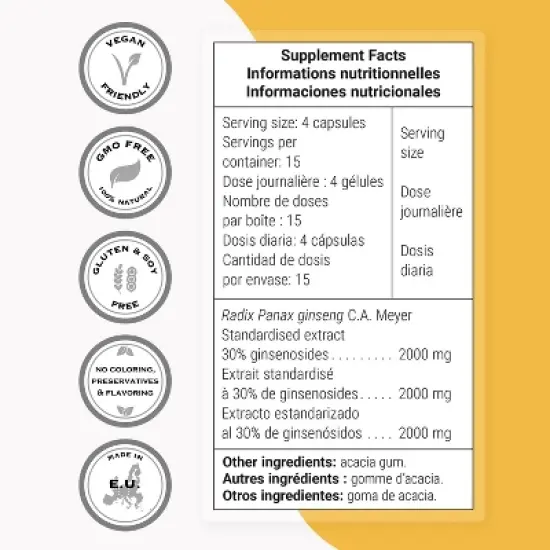 SuperSmart Super Ginseng 30% 2000mg per Day - Radix Panax Ginseng Supplement - Ginseng CA Meyer | Non-GMO & Gluten Free - 60 Vegetarian Capsules image {3}