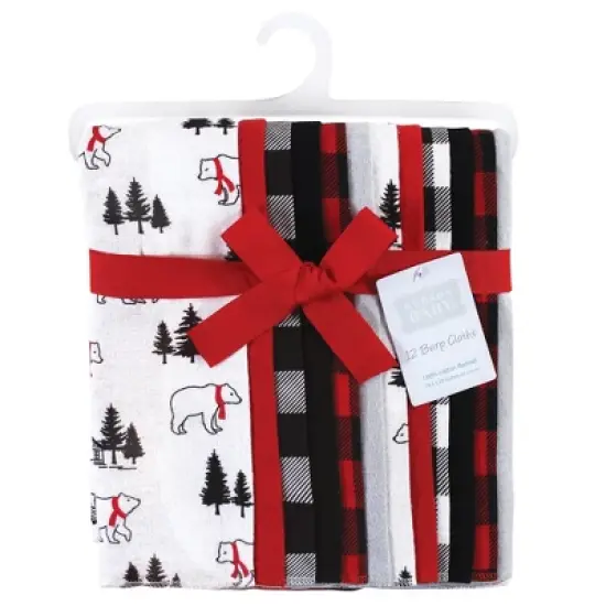 Hudson Baby Infant Boy Cotton Flannel Burp Cloths Bundle, Buffalo Plaid Bear, One Size image {1}