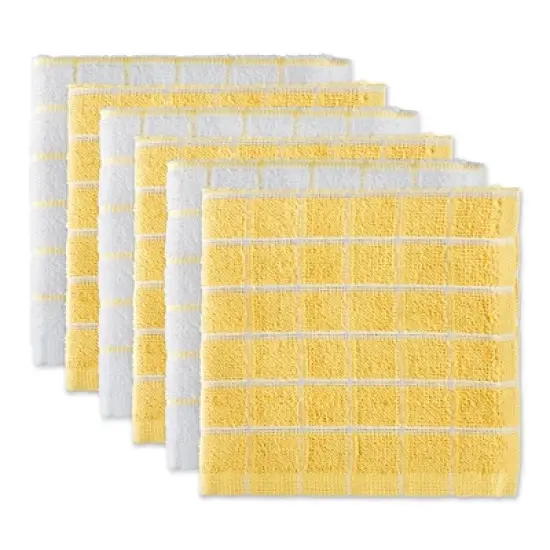 Design Imports  Windowpane Terry Dishcloth Set 6 Piece, 12X12", Yellow image {7}