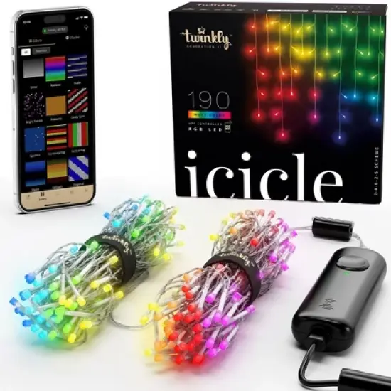 Twinkly Icicle + Music Bundle App-Controlled LED Christmas Lights 190 LED RGB Multicolor Indoor/Outdoor Smart Lighting with USB Music Syncing Device image {2}