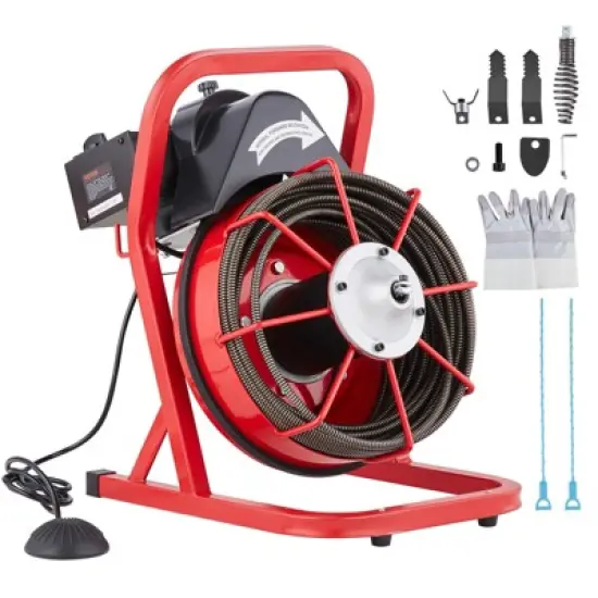 VEVOR Drain Cleaner Machine 75FT x 3/8 Inch, Sewer Snake Auger Manual Feed, 250W Electric Drain Cleaning Machine, Red image {8}