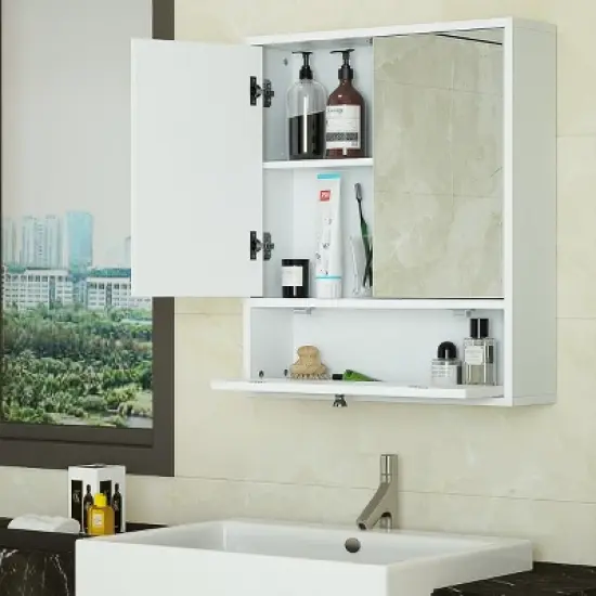 Costway Bathroom Cabinet Medicine Cabinet Double Mirror Door Wall Mount Storage Wood Shelf White image {2}