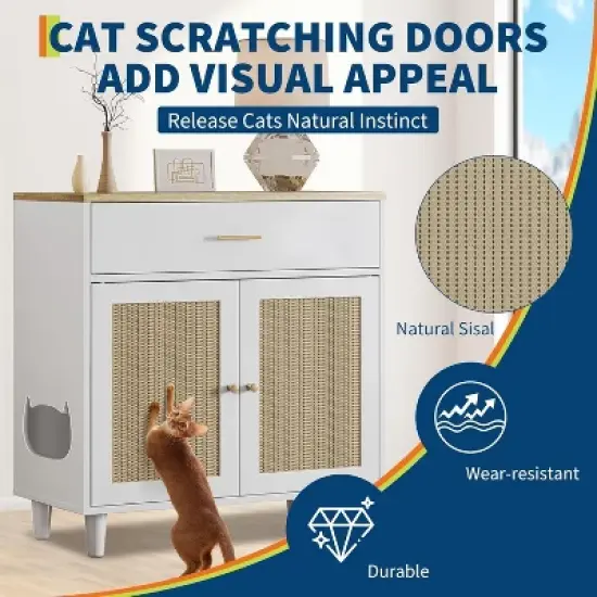 Acekool Corner Cat Litter Cabinet - Hidden Box Enclosure with Scratching Doors & Storage image {4}