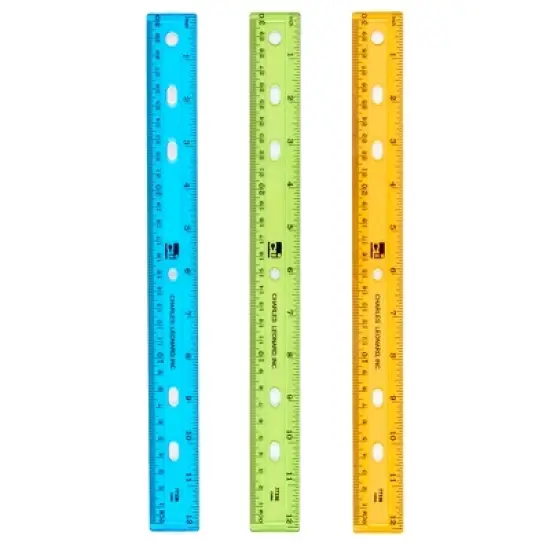 Charles Leonard Plastic Ruler, 12", Translucent, Assorted Colors, Pack of 48 image {1}