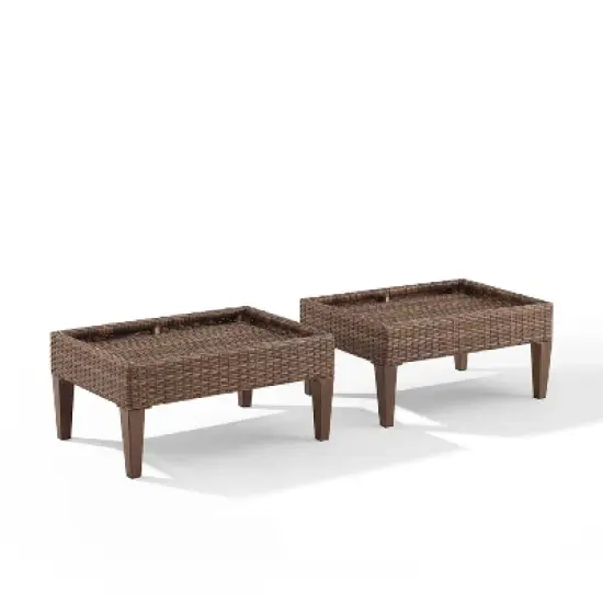 Capella 2pk Outdoor Wicker Ottomans - Cream/Brown - Crosley image {6}