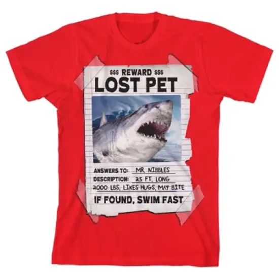 Lost Pet Shark Youth boys Red Graphic Tee image {5}