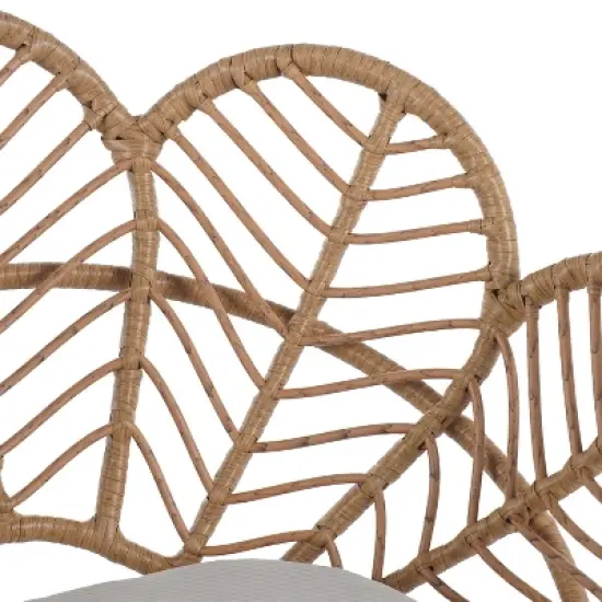 Christopher Knight Home Cleto Patio Floral Design Rattan and Iron Dining Chair with Faux Wood Finish (Set of 2) image {7}