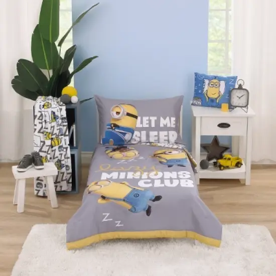 NoJo Illumination Lazy Minions Club Gray, Blue, Yellow, and White Super Soft Toddler Blanket image {3}