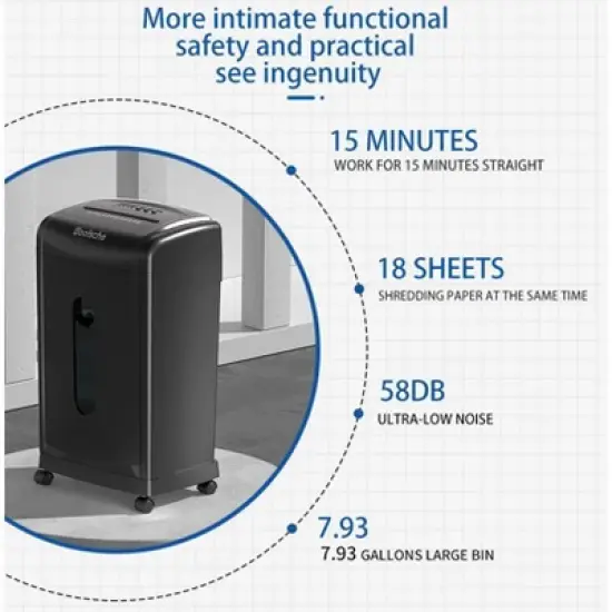 DOMETOUR Large Capacity Heavy Duty Document Shredder 19-Sheet Cross-Cut Paper/Credit Card Shredder with 7.93 Gallon Pullout Wastebasket & 4 Castor image {3}