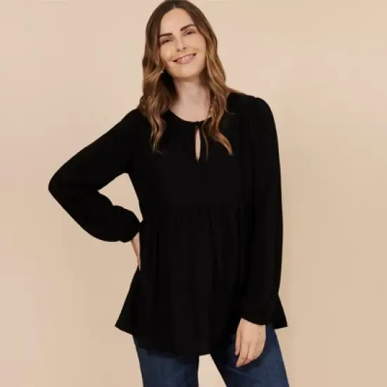 Women's Long Sleeve Empire Waist Keyhole Woven Blouse | Motherhood Maternity image {4}
