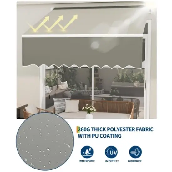 Manual Retractable Awning, Waterproof Sun Shade Patio Awning, Heavy Duty Aluminum Frame, 280g Polyester Fabric, Adjustable Roll Out Awning image {2}