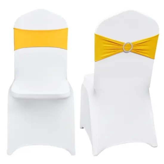 VEVOR Stretch Spandex Folding Chair Covers,Universal Fitted Chair Cover with Chair Sashes,Removable Washable Protective Slipcovers,30 Set Gold & White image {8}