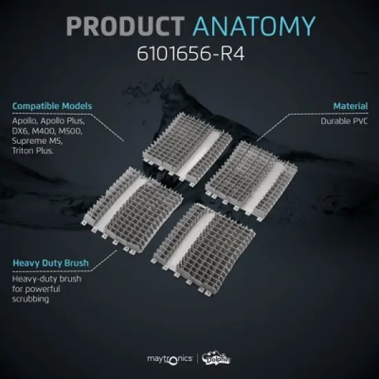 Dolphin Grey Climbing Brushes 4 Pack for Triton Plus, DX5, DX6, Supreme, & Wave Cleaners Replacement image {1}