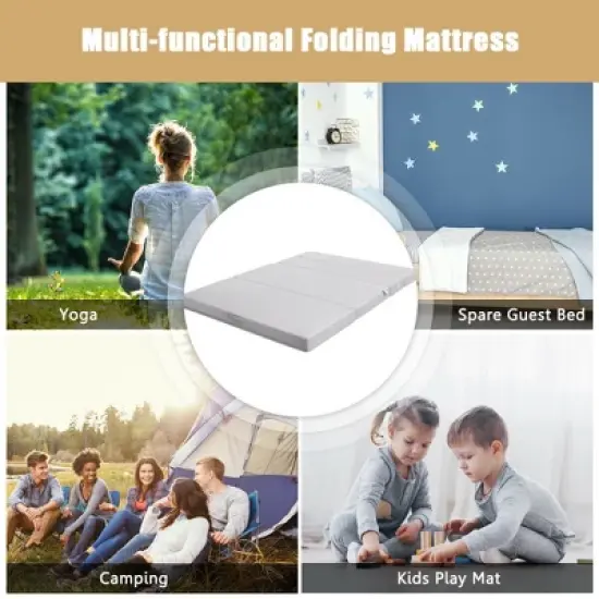 Costway 4'' Queen Size Foam Folding Mattress Sofa Bed Guests Floor Mat Carrying Handles image {5}