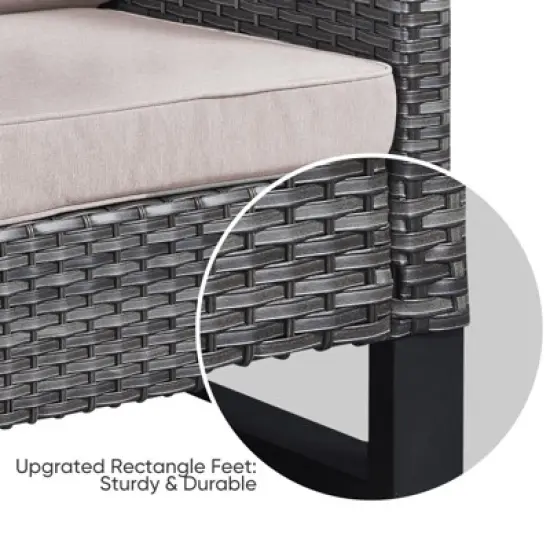 Buenhomino 6 Pieces Outdoor Patio Furniture Set with Propane Gas Fire Pit Table, Outdoor Sectional Sofa PE Rattan Wicker Patio Conversation Sets image {6}