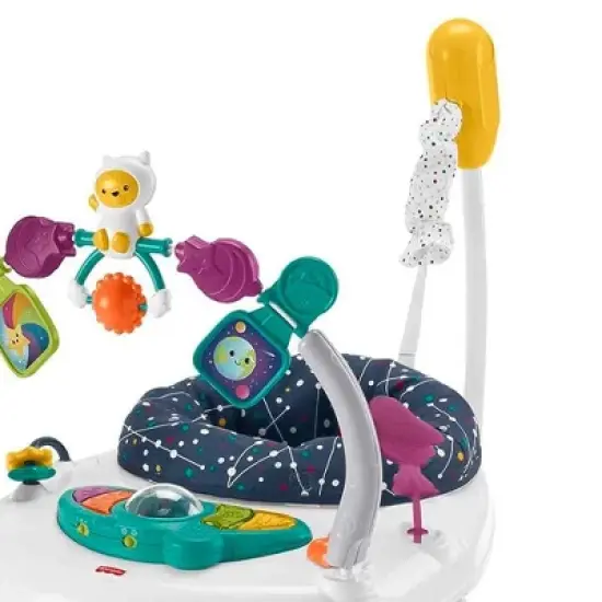 Fisher-Price AstroKitty SpaceSaver Jumperoo Adjustable Folding Baby Bouncer Activity Center w/Removable Seat Pad, Lights, Music, & Developmental Toys image {2}