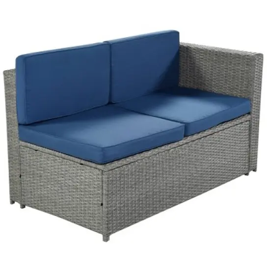 9pc Wicker Patio Conversation Set with Cushions - Blue - GODEER image {9}